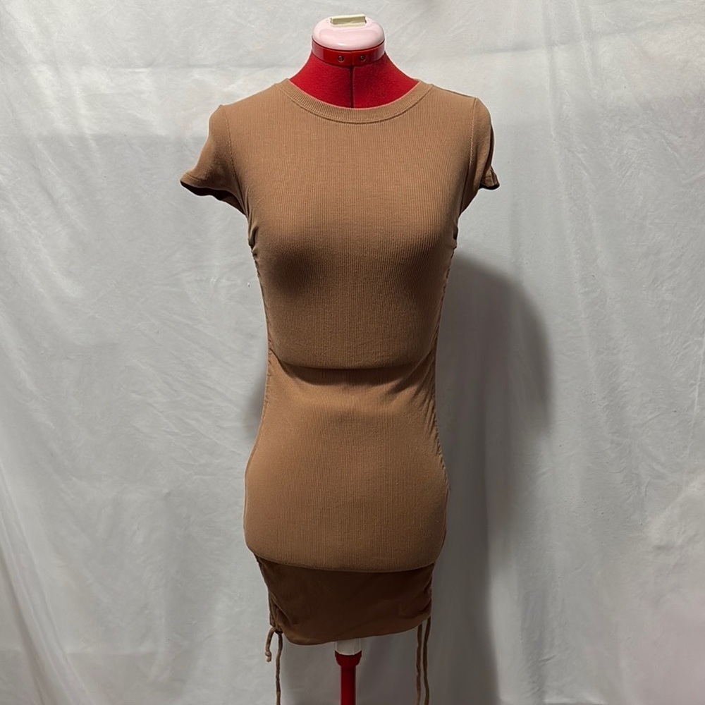 Garage Tan Bodycon Mini Dress Crew Neck XS87